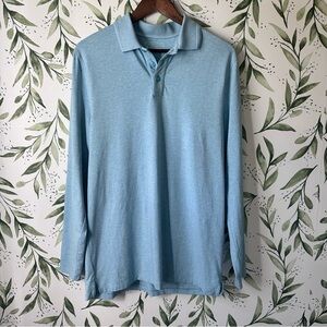 Coolibar Men’s Coppitt Long Sleeve Polo Shirt. Blue Heather. Medium.